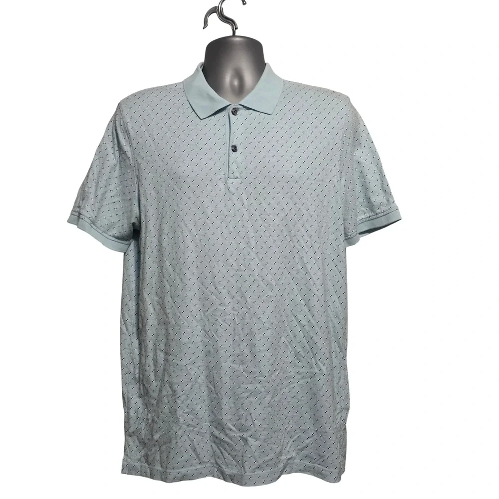 Banana Republic Luxury‎ Touch Polo Shirt Mens Large Light Blue Geometric Print L